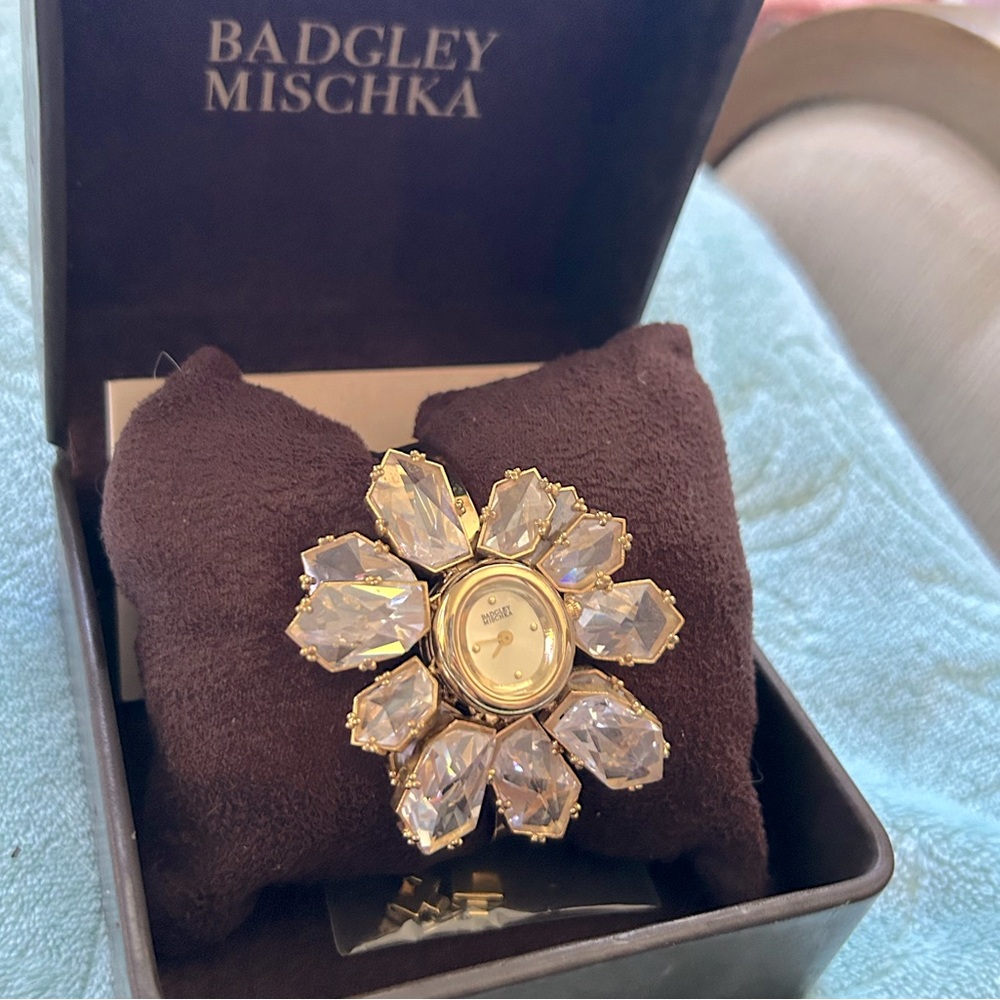 Badgley Mischka Gold & Crystal Crystal Flower Statement Watch OOAK Y2K Vintage